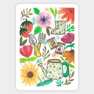 Gardening tools and flowers Sticker